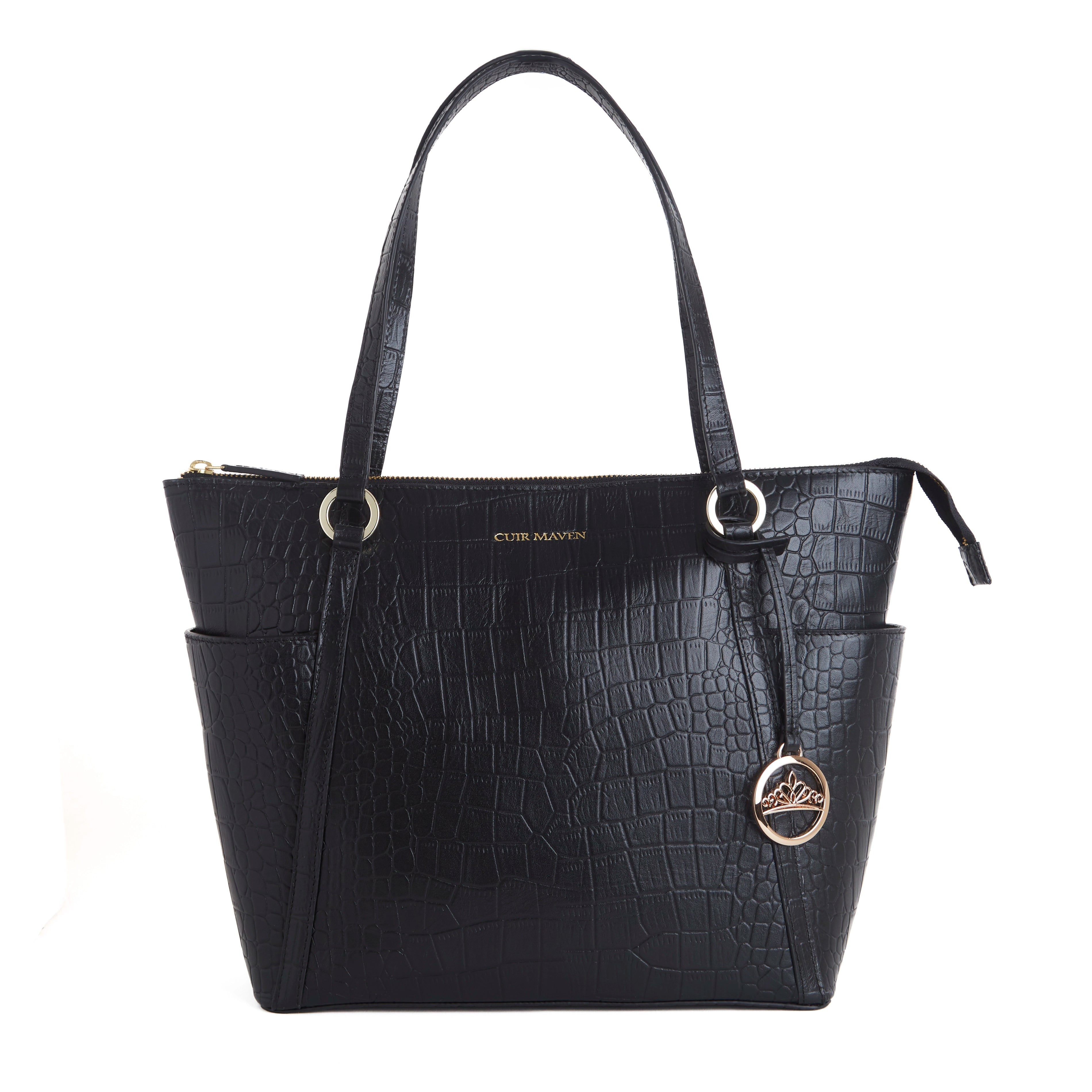 METROMATE CROCO TOTE BAG - BLACK + CROCO BUBBLE POUCH - BLACK