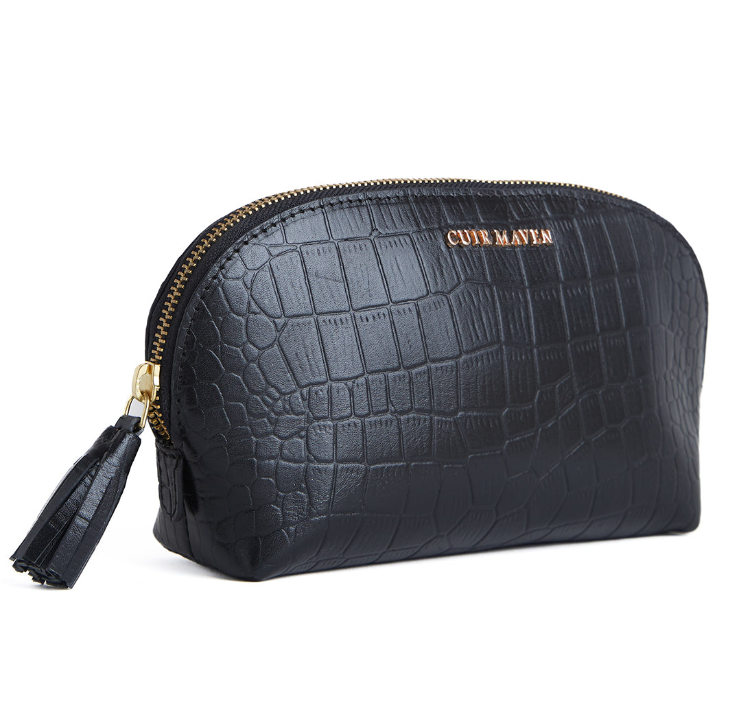 CROCO BUBBLE POUCH - BLACK