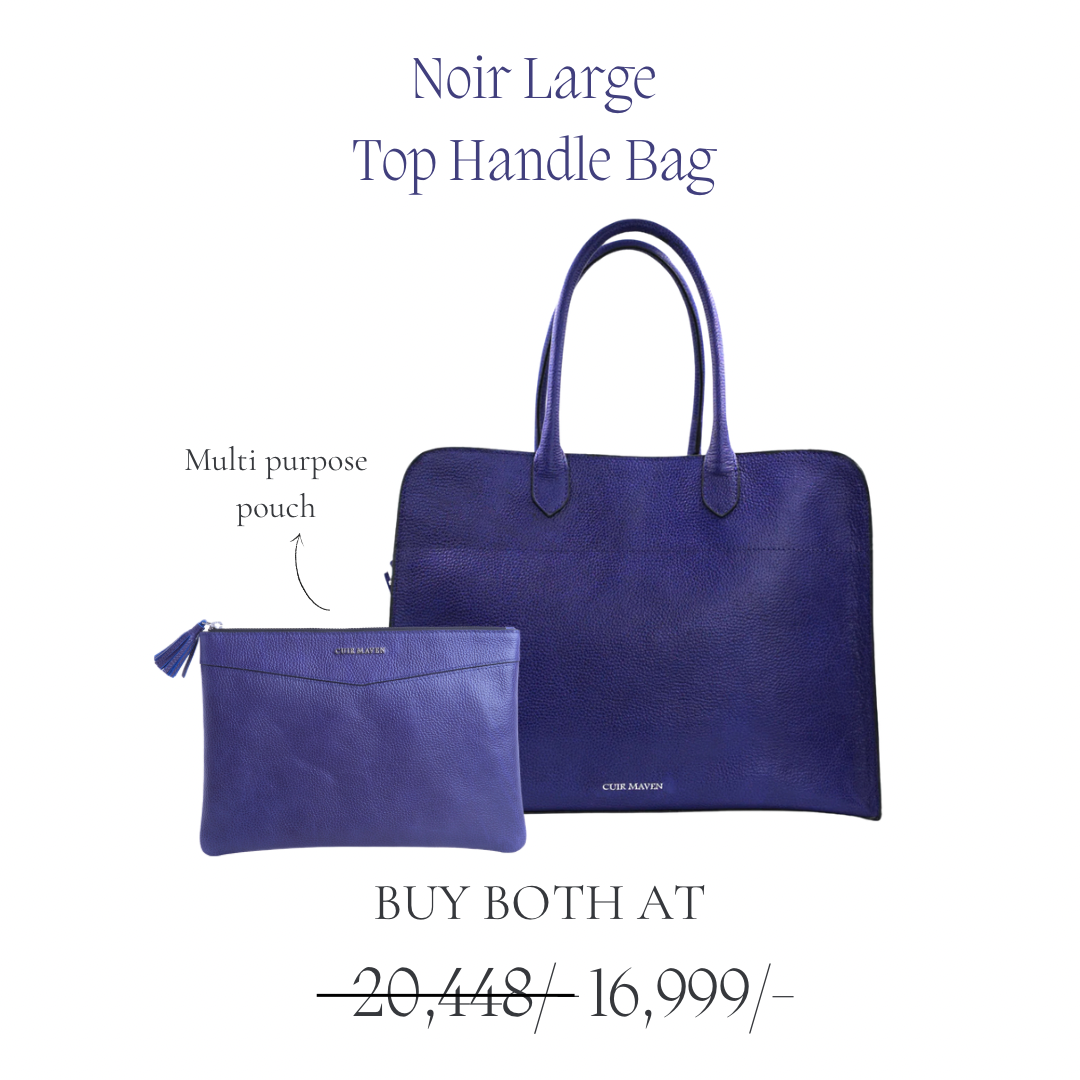 NOIR LARGE TOP HANDLE BAG - INDIGO BLUE BLACK TWO TONE + CM MULTI PURPOSE POUCH - INDIGO BLUE BLACK TWO TONE